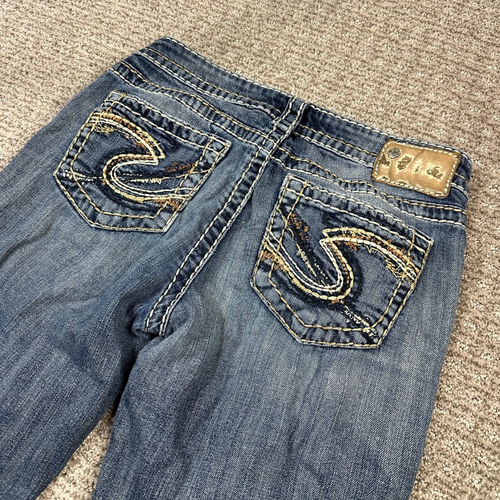 Y2K Silver Jeans Co Aiko Bootcut Distressed Thick Stitch Denim W27 L33 Medium - Picture 3 of 10